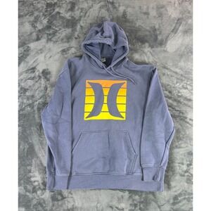 Vintage Hurley Hoodie XL Sun Faded Blue‎ Pullover Sweatshirt Sunset Block Logo